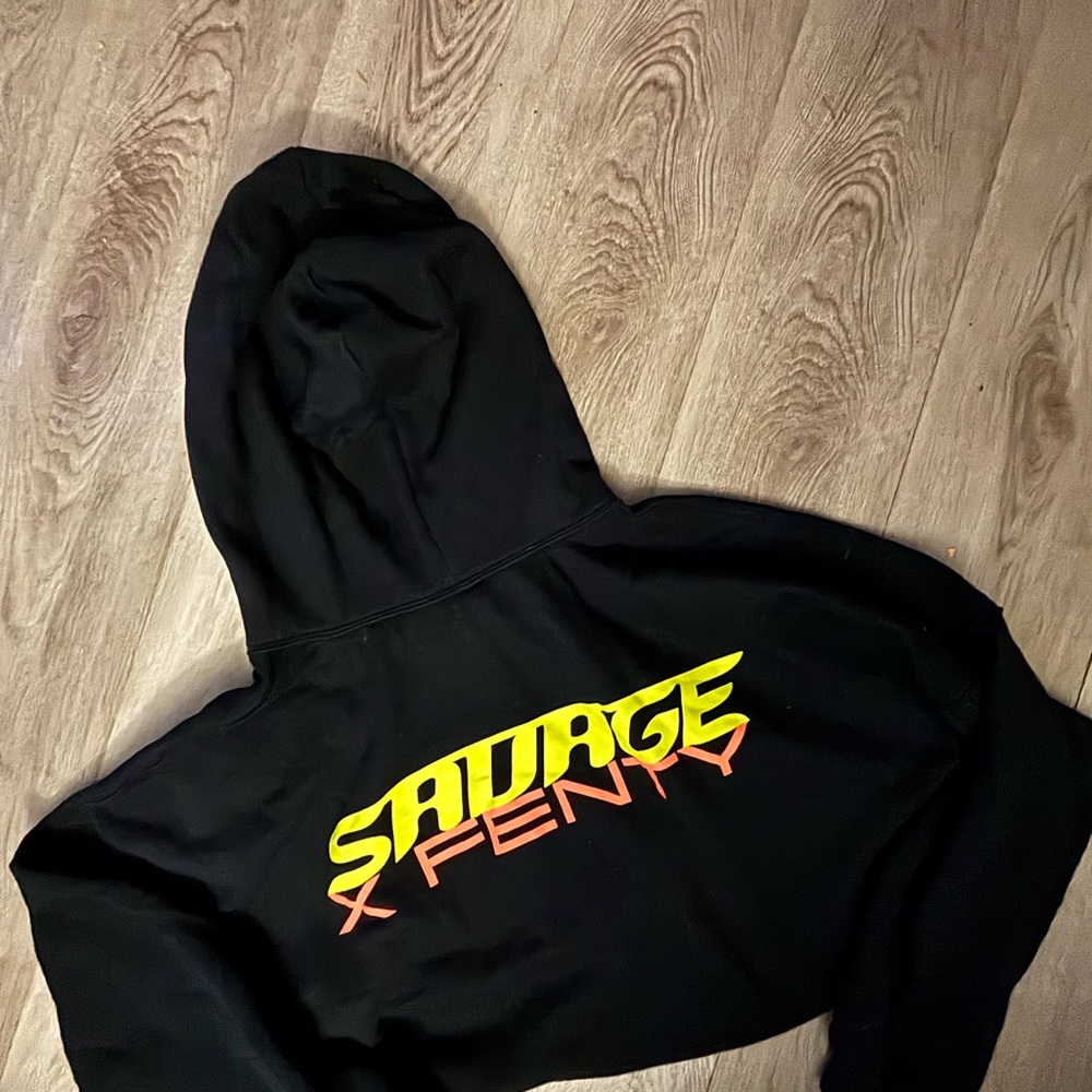 Savage X Fenty Black Hoodie with Neon Yellow and Orange Logo
